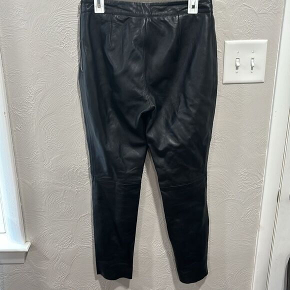 CREER New York 2002 100% Lambskin Leather Black Moto Fitted Pants size 8 - Picture 4 of 6